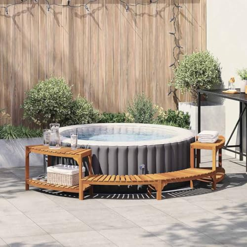 Mangloder - Vasca idromassaggio semicircolare, marrone, in legno di acacia massiccio, 272 x 120 x 55,5 cm, resistente alle intemperie, per esterni, elegante bordo spa per giardino, terrazza e relax