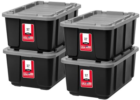 IRIS USA 4-Pack 27 Gal Heavy Duty Storage Tote Bins with Lids, Gray