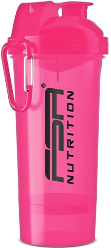 FSA Nutrition Protein Shaker mit Pulverfach 600 + 150 ml - Sieb & Skala für cremige, klumpenfreie Shakes - Eiweiß Shaker - auslaufsicher - BPA frei - Pink