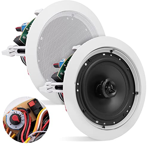 Pyle Haut-Parleur de Plafond et Mural - 16,5 cm 2 Voies 70 V - Son stéréo - Caisson de Basses avec Tweeter dôme - 500 W - Design encastré au Mur et au Plafond - pour système Surround Domestique