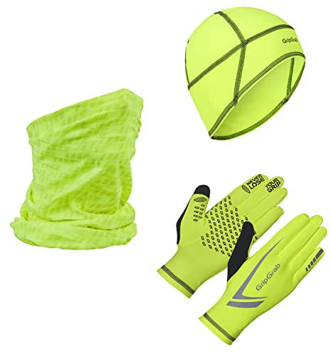 GripGrab Unisex – Erwachsene Running Winter Geschenkbox 3er Pack für Läufer mit Touchscreen Handschuhen Thermo Mütze Loop Halstuch Geschenkset, Gelb Hi-Vis, XS