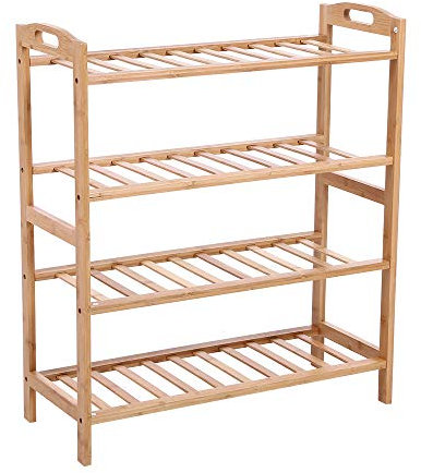 KKTONER Schuhregal Schuhständer 4 Etagen Standregal Badregal Flur Regal mit Griff 65x26x75cm aus Bambus Natur Farbe