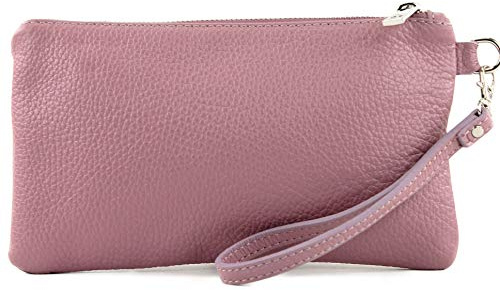 modamoda de T193 Damen Leder Clutch, Handgelenktasche Klein, 22 x 13 cm, Vielfarbig, Handmade in Italy