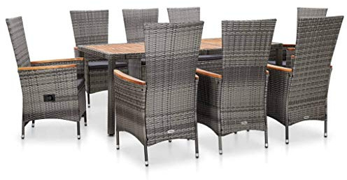 Festnight 9-TLG. Garten-Essgruppe mit Auflagen Gartenmöbel Set Sitzgarnitur Gartengarnitur Sitzgruppe Gartengruppe Rattan Set Tisch und 8 Stuhl Set Poly Rattan Grau