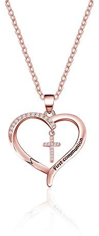 BAUNA First Communion Gift Cross Necklace Christian Jewelry Baptism Gift