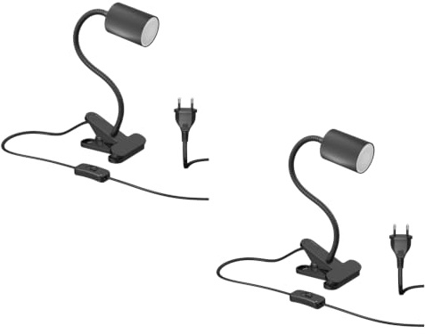 ledscom.de 2x Klemmleuchte WAIKA mit Schwanenhals und Schalter schwarz matt, inkl. GU10 LED Lampe (warmweiß, 4,914W, 450lm, 100°)