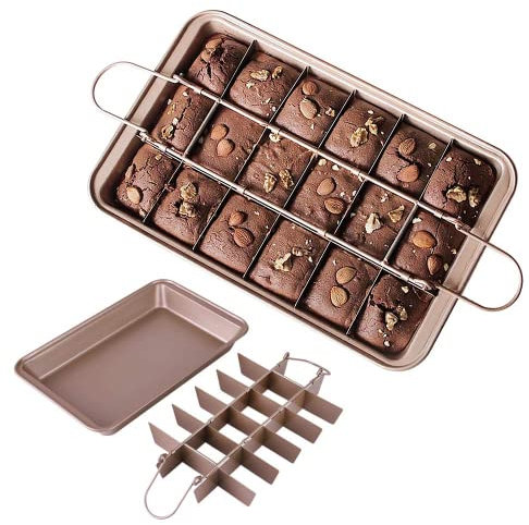 Blkthun Brownie BakingTray with Dividers Brownie Pan - Non-Stick Carbon Steel Bakeware with 18 Pre-Slice, Brownie Tin Oven Baking Tray. 30 X 20 X 5 cm