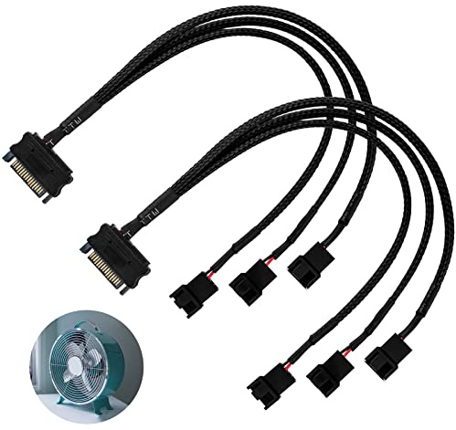 Bubuyun 2 Stück SATA Lüfter Adapter 15-Pin SATA Stecker auf 3 Pin/4Pin 3-Wege Konverter 12V PWM-Anschluss Y-Stromkabel Schwarz Splitter Kabel für Computerkühler (30cm)