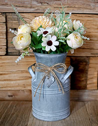Vintage Galvanized Metal Flower Jug, Farmhouse Decorative Pitcher Vase, Rustic Milk Can Jug Vase for Flowers,7.2'' H Gray With Whitewash
