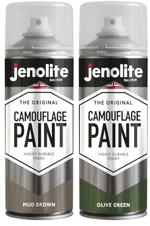JENOLITE Vernice Mimetica Doppio Pacco | MARRONE CON FANGO MILITARE/VERDE MILITARE OLIVA | Ideale per modellismo, paintball, veicoli militari softair | 2 x 400 ml