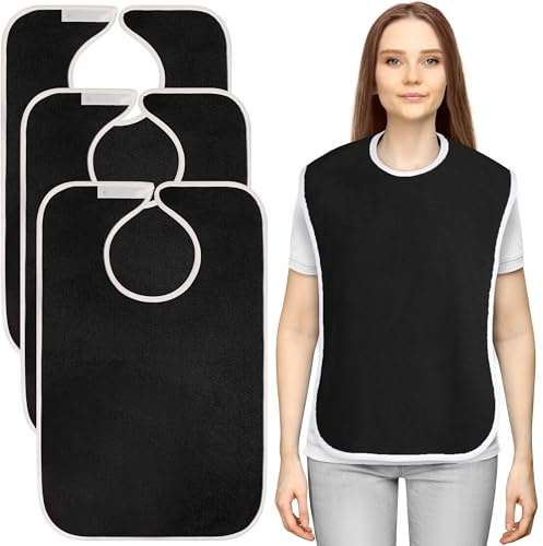 Utopia Towels 3 Pack Premium Unisex Adult Bibs for Elderly Women Men, Waterproof Bib for Eating, Adjustable and Washable (Black)