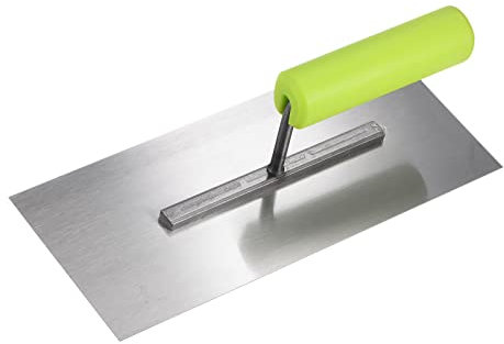 sourcing map Truelle Maçonnerie Plat 10.2x4.3 Placoplâtre Béton Finition Construction Instrument Carbone Acier Panneau avec Caoutchouc Poignée