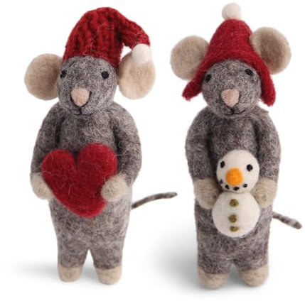 Én Gry & Sif Mäuse I süße Weihnachtsanhänger, handgemachte Weihnachtsdeko, Winterdeko aus Filz, fair-Trade Weihnachtsbaumschmuck, Weihnachtsdekoration I grau 15 cm, Herz, Schneemann Sankt Nikolaus Tag