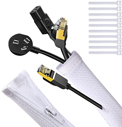 UPXDUMI Kabeldurchführung mit Reißverschluss für PC/TV, 20 mm – 2 m, Schreibtisch-Kabelmanagement-Organizer, Drahtstube, Kabel-Schutz mit 10 wiederverwendbaren Kabelbindern für Zuhause, Büro, 100 cm x