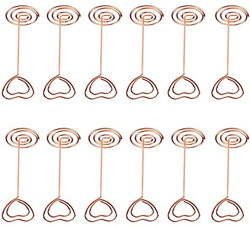 12 Stück Tischkartenhalter Herzform Platzkartenhalter Metall Fotohalter Memohalter Hochzeit Platzkartenhalter Tisch Nummer Halter Roségold für Event, Hochzeit, Geburtstag, Restaurants
