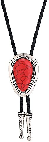FWSHANGMAO Bolo Tie,Western Denim Krawatte Ovale Form Bolo Krawatte Klassisch Rot Türkis Krawatten Charm Konisch Anhänger Krawatte Für Elegante Accessoires