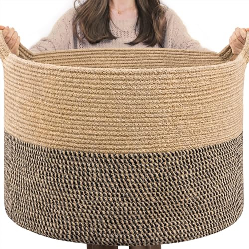 INDRESSME XXXLarge Woven Wicker Blanket Basket Living Room Black Jute, 90L