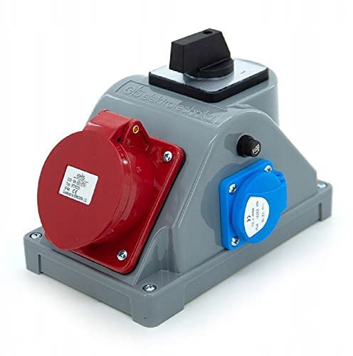 ELS Elektrotechnika - Toma de pared (32 A, 5 P, 1 x 230 V, interruptor 0-1 en una sola carcasa. Distribuidor de alimentación para exteriores y obras, talleres y fábricas, IP44