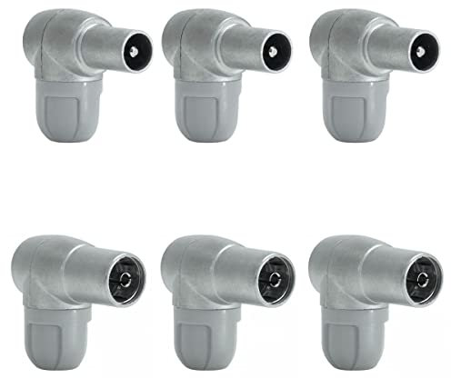 RASMACOR | Pack 3 unidades Macho + 3 unidades Hembra | TELEVÉS Conectores CEI acodado blindado para cables coaxiales de 6,9mm | Modelo 4130 + 4131 | Uso para tv