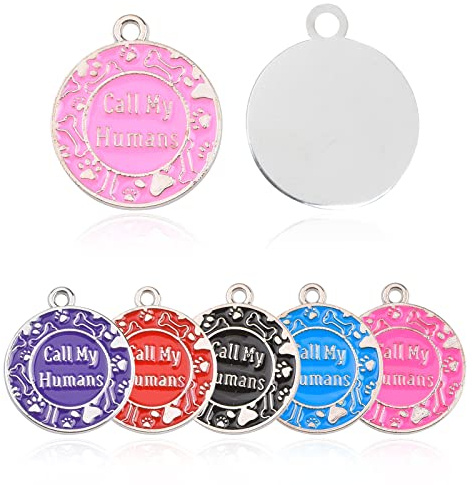 URROMA 6 pièces Médaille d'identification gravée pour animaux de compagnie, médaille d'identification personnelle pour animaux de compagnie, jolie médaille ronde en métal pour chiens et chats