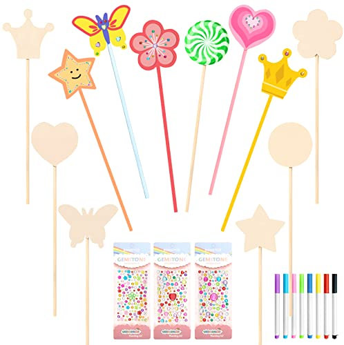 TOPJOWGA DIY Zauberstab für Kinder, 23 Stück Prinzessin Zauberstab Basteln, Holzbastelsets für Kinder, Holz Zauberstäbe zum Bemalen und Basteln, Prinzessin Zubehör Mädchen Zauberstab Set