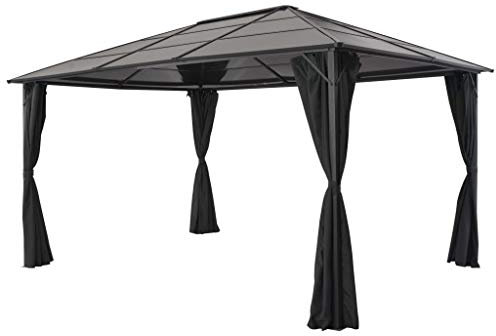 Homgoday Gartenpavillon mit Vorhang Aluminium 4×3×2,6 m Schwarz Model44642