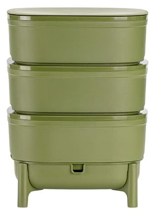 Wurmkomposter kaufen, Klein & Indoor, Wurmkiste für Balkon & Garten, Starterset + Zubehör (Mit Würmer + Zusatzetage, Grün)