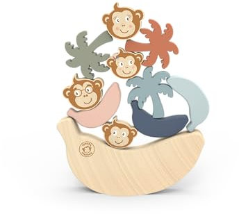 SPEEDY MONKEY Wooden See Saw Game - Great Educational Baby Toys with Palm Trees, Bananas & Monkeys | Safe, Sustainable & Durable FSC Wood | Non-Toxic Paint Sensory Toys for 3 Year Old Girls & Boys