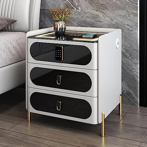 Smart Bedside Table with Smart Combination Lock, Wireless Charging, LED Lights, USB Port, Bluetooth Speaker - Multifunctional LED Side Table for Bedroom/Living Room