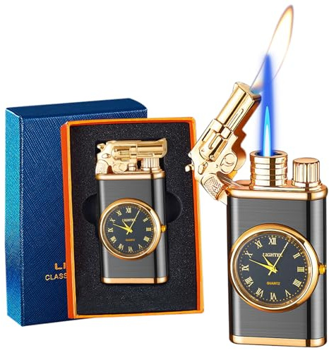 CYJBAO Jet Lighter - Windproof Adjustable Jet & Soft Flame, Cool Embossed Craft, Refillable Butane Lighter for Kitchen, BBQ, Camping, Candles, Cigar (Without Butane)-Black/G