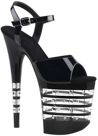 DMBDY High Heels Damen Transparente Plateau Sandalen mit Strasssteinen und Offener Spitze Stiletto Pumps Pole Dance Schuhe 20cm,Black,35