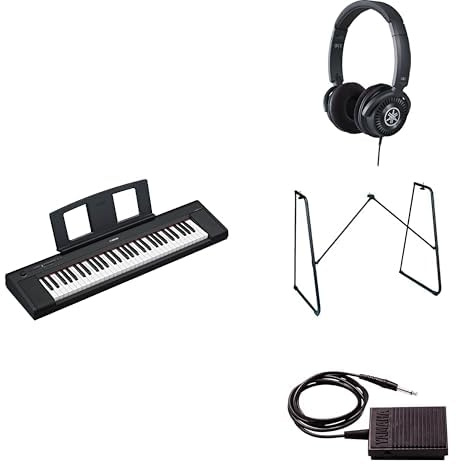 Yamaha NP-15 Piaggero Digitaltastatur mit 61 berührungsempfindlichen Tasten im Paket mit HPH-150-Kopfhörern, L-2C-Keyboardständer und Sustain-Pedal