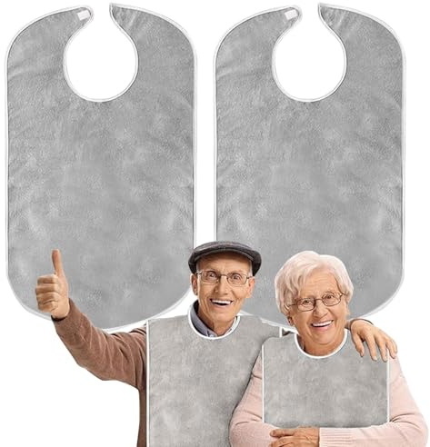 Risipu Pack von 2 Elegant Large Bib, Reusable und Waschbar mit Crumb Tray Bib für Senioren, Frauen und Patienten