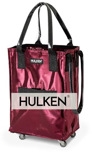 HULKEN (Small, Cosmic Red) Reusable Grocery Bag On Wheels, Shopping Trolley, Rolling Tote, Zipper Closure, Lightweight, Carries Up to 66 lb, Folds Flat