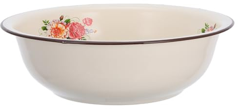 Cabilock Große Emaille Rührschüssel in Beige, Vintage, Glatt und Kratzfest | Blumenmuster Zufällig, Pflegeleicht und Fleckenresistent, Vielseitig für Küche und Haushalt, Keramik Rührschüssel