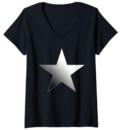 Blitzentwürfe! Damen Retro V-Ausschnitt T-Shirt mit Sternen in Silber, Größe S