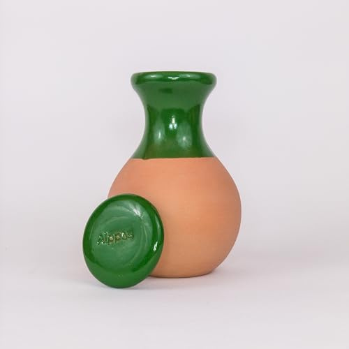 Alppos Oyas à enterrer 1 Litre en Terre Cuite avec Couvercle - ollas pour Plante intérieure et extérieure système d'irrigation par capilariter (1, Vert)
