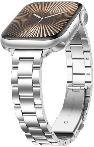 Anlinser Metallarmband Kompatibel mit Apple Watch Armband 49mm 46mm 45mm 44mm 42mm, Schmales Edelstahlarmband für iWatch Ultra 3/2/1 Serie 11 10 9 8 7 6 5-1 SE (Silber)