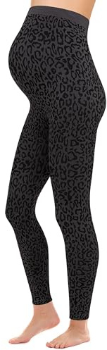 Hjärtmor mammaleggings Leo Print – OekoTex 100 – ogenomskinliga – graviditetsleggings med mönster – leopard – hög midja – 1950, Lejon grå, M-L