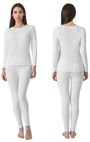 Channo Conjunto Interior Térmico para Mujer: Camiseta de Manga Larga y Pantalón Cómodos Ligeros Transpirables con Forro Polar Ideal para Invierno (Blanco M)