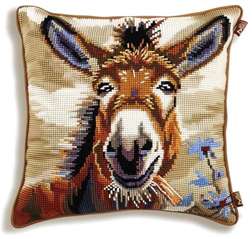 Wallphantom Kreuzstichkissen Set,Tier Esel,Kissenbezug Zum Sticken Kreuzstich,45X45cm Stickkissen mit Muster Stickset Kreuzstich Kissen