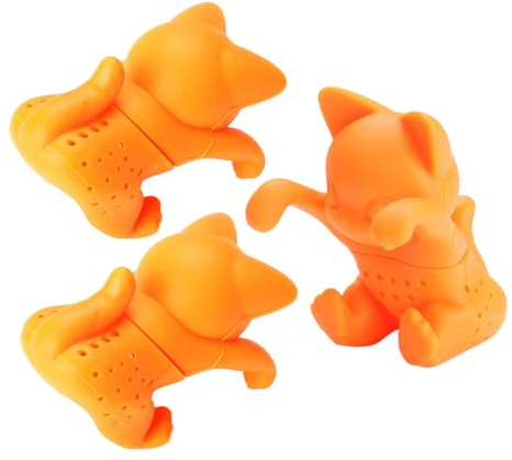 Katzen Tee Ei 3 Stück aus Silikon für Losen Tee, Orange | Aufhängen, für Tassen und Becher, Spülmaschinengeeignet, Wiederverwendbar, Zuhause und Büro