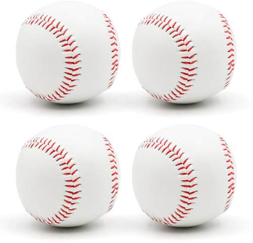 VEGCOO 4 Pack Standard 9-Inch Baseballs, 2 Soft & 2 Hard Baseball Balls Leather Rounders Ball for Practice & Games, Ball Training Baseball for Youth Adults Indoor & Outdoor Sports Use
