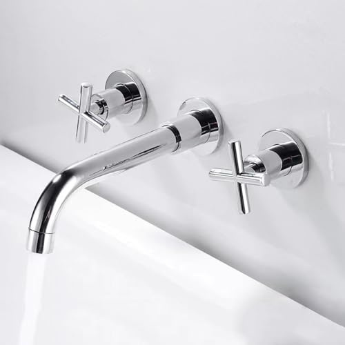 Wasserhahn Bad Waschtischarmatur Mischbatterie Waschbecken Wandmontierter Waschtisch mit Schwenkauslauf und Doppelhebel Chrom Badarmatur Waschbeckenarmatur