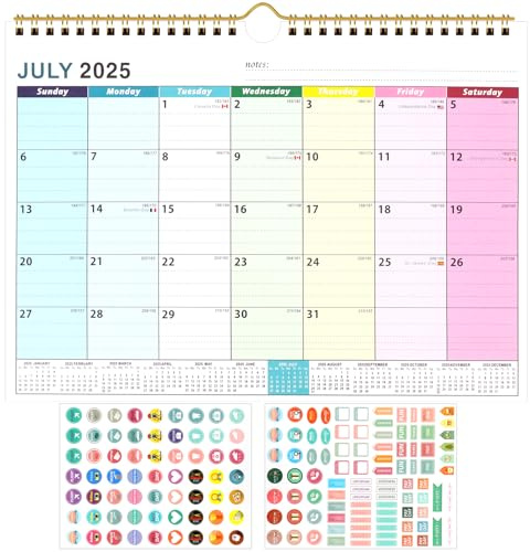Meetory Kalender 2025-2026 - 18 Monate Wandkalender Juli 2025 bis Dezember 2026 Wand Monatsplaner mit Aufklebern Ganzjahr Dickes Papier Kalender für Home Office Schule A4 Größe