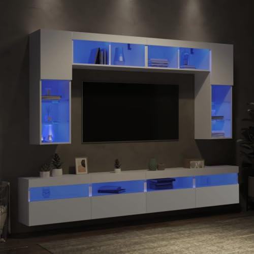 BOWEKAM Meubles, centres de divertissement et meubles TV, ensemble de 8 meubles muraux TV avec lumières LED blanches