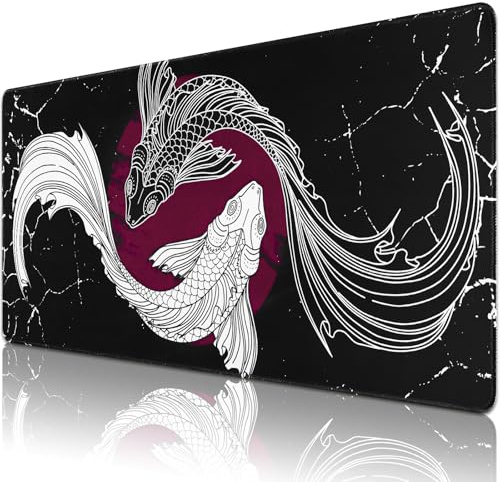 Sevenpers Gaming Mauspad XXL 90x40cm JapanischeTai Chi Fischmuster Mauspad | Anime Mousepad für präzise Maussteuerung,Stabiles und langlebiges Tastaturpad Für Home Office