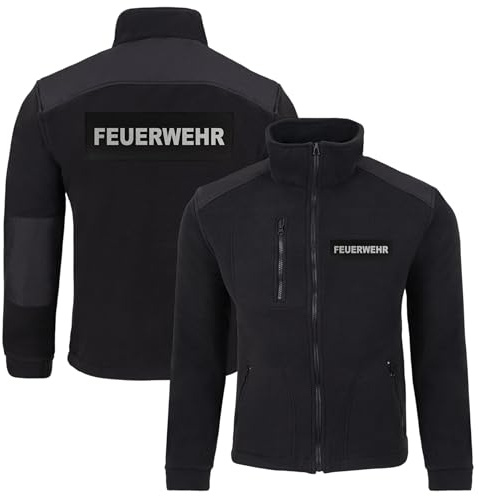 LOCO Feuerwehr Fleecejacke Herren – warme Einsatzjacke mit Reißverschluss, Verstärkungen, reflektierendem Druck vorne und hinten, Sweatjacke bedruckt mit Reflexsilber