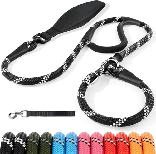 Kdsvakd Slip Lead for Dogs, No Pull Training Leash with Double Comfortable Handles and Collar Attachment, Highly Reflective Strong Puppy Rope Leads for Small Medium Large Dog,13mm*1.8m
