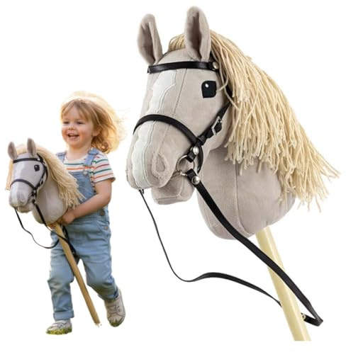 Milly Mally Hobby Plus Pferd am Queue Steckenpferd mit Trense - A3 - Hobby Horse mit Zügeln, Schultergurt, Schweif - hochwertiges Plüsch mit Langer Mähne